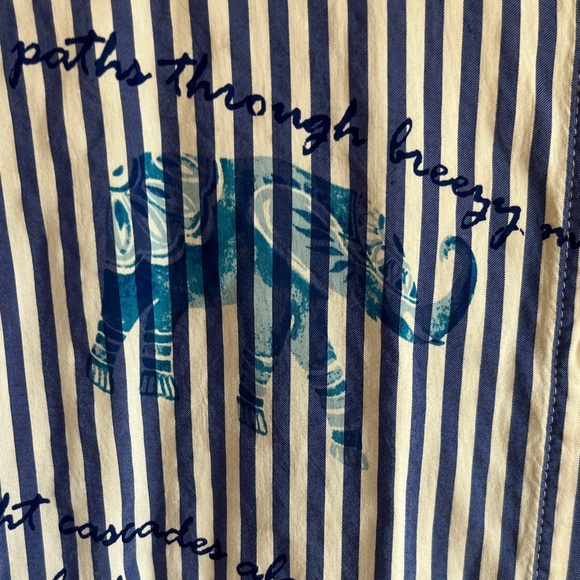 Chico's Blue and White Striped Button Down Elephant Floral Shirt Sz 1 or 8-10 - Picture 4 of 15